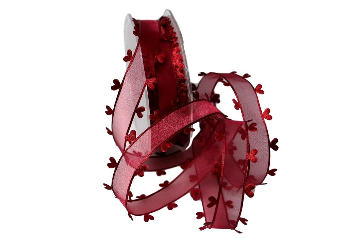 Organzaband Heart Picot bordeaux ohne Draht