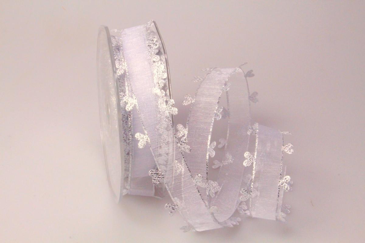 Organzaband Heart Picot Silber ohne Draht 25mm
