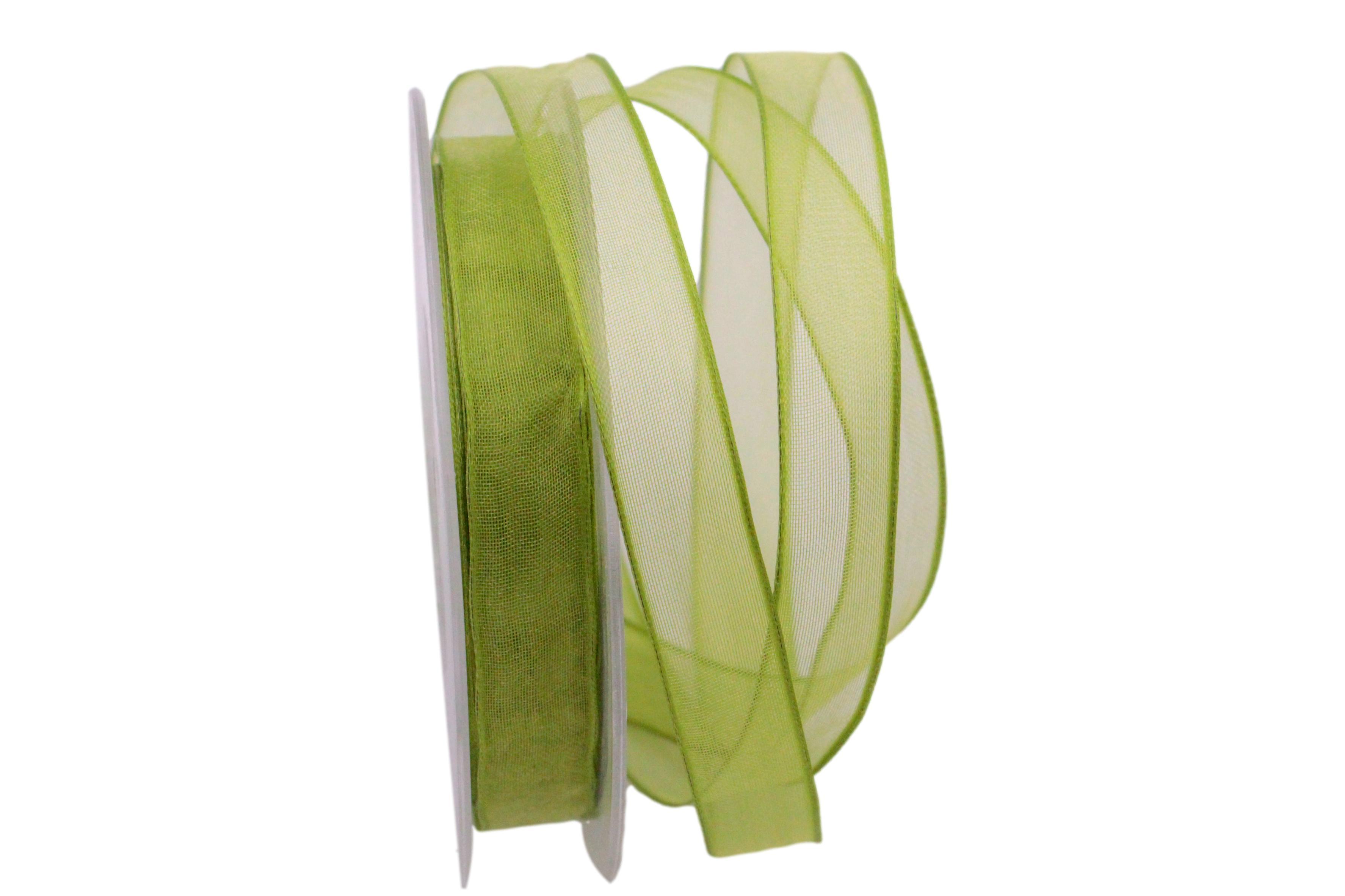 Organzaband hellgrün mit Draht 15mm