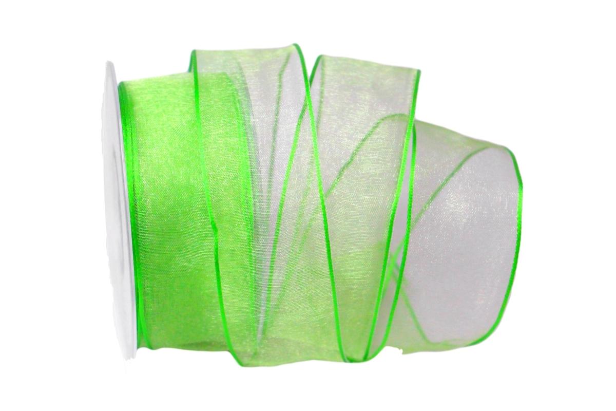 Organzaband hellgrün mit Draht 40mm