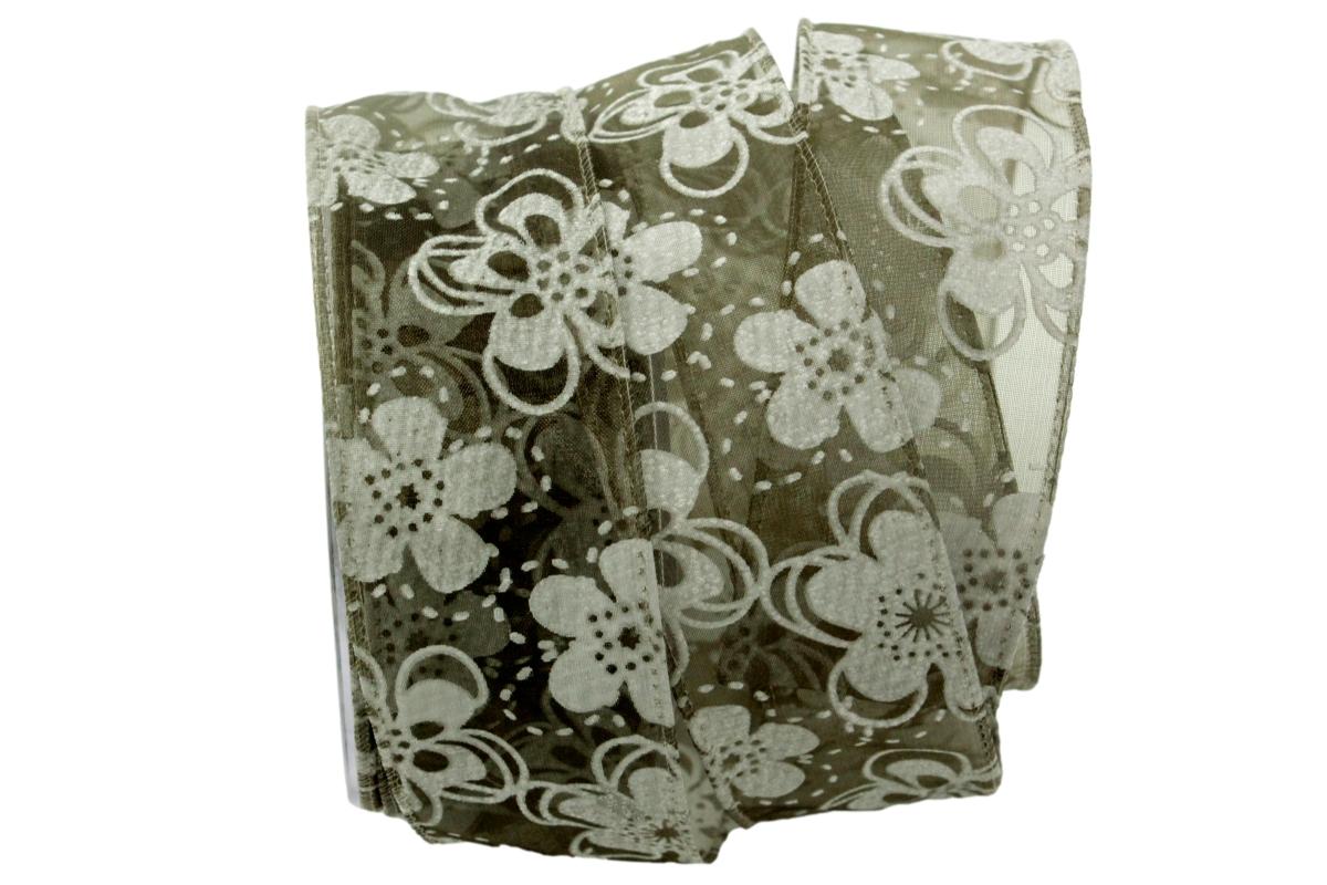 Organzaband Holiday Dunkelgrün mit Draht 40mm