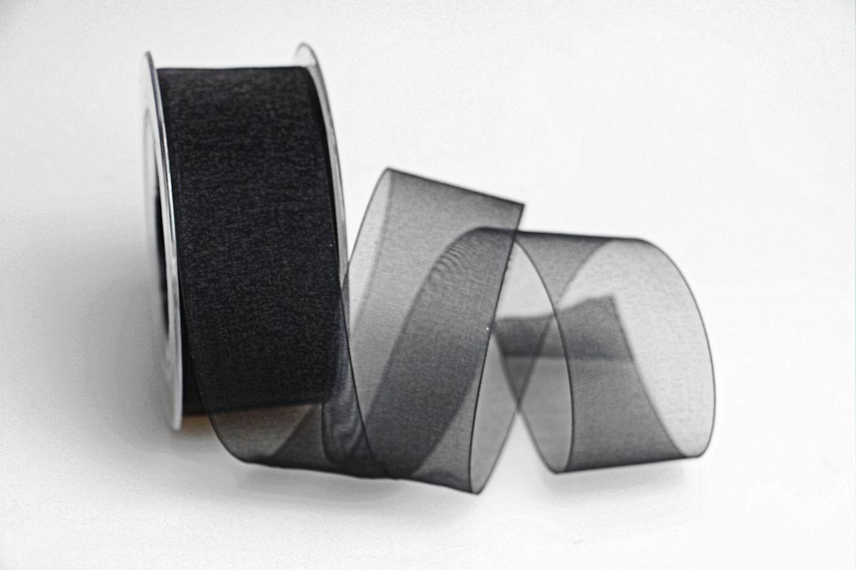 Organzaband schwarz ohne Draht 40mm