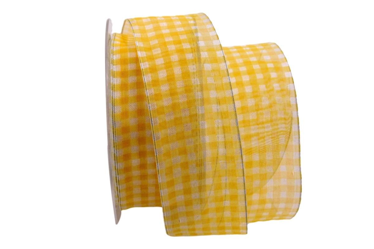 Organzaband Traslucido gelb/ weiß 40mm mit Draht