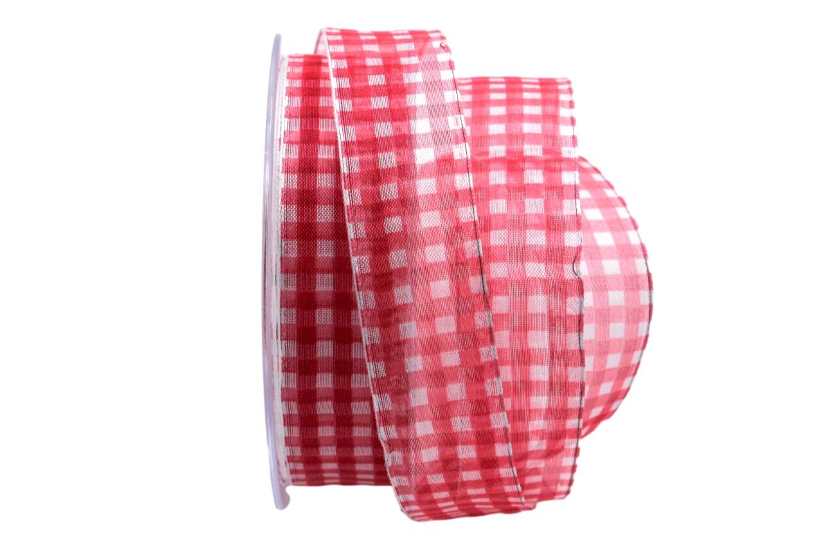 Organzaband Traslucido rot / weiß 25mm mit Draht