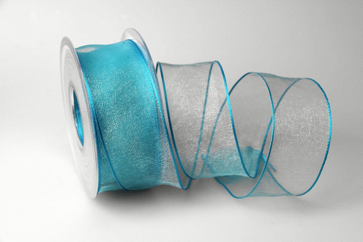 Organzaband türkis mit Draht 40mm