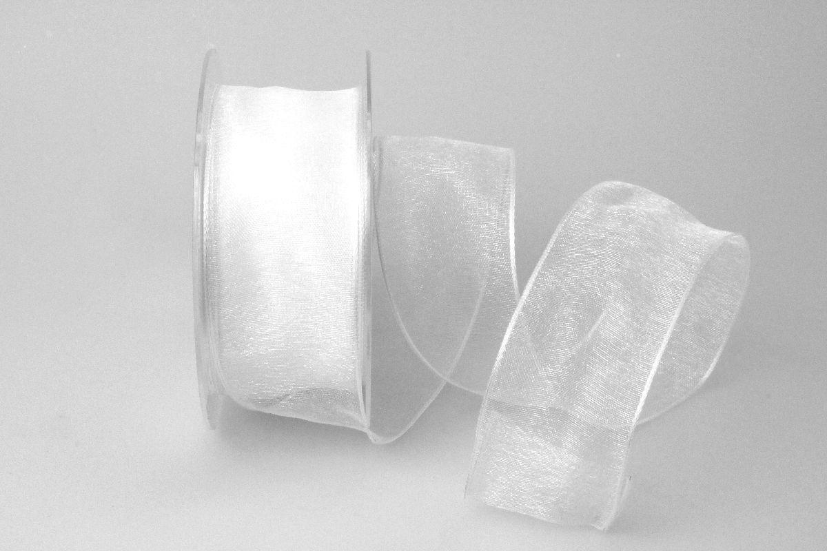 Organzaband Weiß mit Draht 40mm