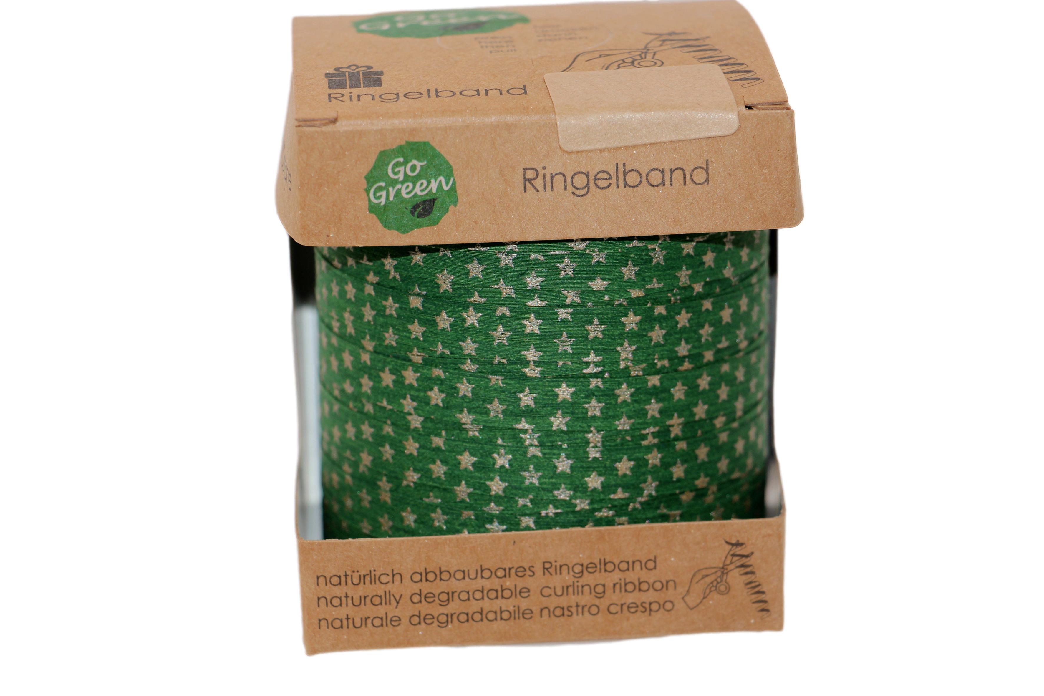 Ringelband 100 % Baumwolle grün mit Sterndruck 10mm
