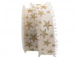 Baumwollband große Sterne 45mm creme /gold ohne Draht