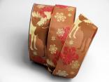 Weihnachtsband Elche Braun 40mm mit Draht
