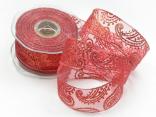 Weihnachtsband Paisley rot mit Draht 40mm Weihnachtsband Paisley rot mit Draht 40mm