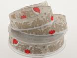 Weihnachtsband Frohe Weihnachten Toffee 25 mm mit Draht Weihnachtsband Frohe Weihnachten Toffee 25 mm mit Draht