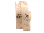 Weihnachtsband Schneeflocken creme / gold 25mm ohne Draht Weihnachtsband Schneeflocken creme / gold 25mm ohne Draht