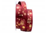 Weihnachtsband Schneeflocken bordeaux / gold 25mm ohne Draht Weihnachtsband Schneeflocken bordeaux / gold 25mm ohne Draht