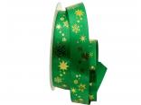 Weihnachtsband Schneeflocken grün / gold 25mm ohne Draht Weihnachtsband Schneeflocken grün / gold 25mm ohne Draht