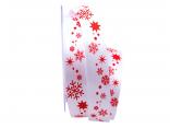 Weihnachtsband Schneeflocken weiß / rot 25mm ohne Draht Weihnachtsband Schneeflocken weiß / rot 25mm ohne Draht