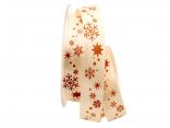 Weihnachtsband Schneeflocken creme / braun 25mm ohne Draht Weihnachtsband Schneeflocken creme / braun 25mm ohne Draht