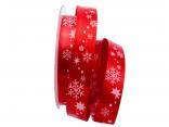Weihnachtsband Schneeflocken rot / weiß 25mm ohne Draht Weihnachtsband Schneeflocken rot / weiß 25mm ohne Draht
