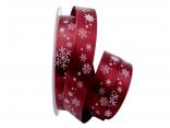 Weihnachtsband Schneeflocken bordeaux / weiß 25mm ohne Draht Weihnachtsband Schneeflocken bordeaux / weiß 25mm ohne Draht