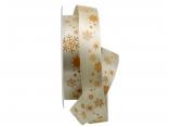 Weihnachtsband Schneeflocken toffee / curry 25mm ohne Draht Weihnachtsband Schneeflocken toffee / curry 25mm ohne Draht