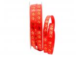 Weihnachtsband Sternchen rot / gold 10mm ohne Draht Weihnachtsband Sternchen rot / gold 10mm ohne Draht