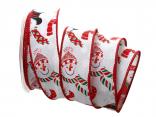 Weihnachtsband Schneemann weiß mit Draht 40mm Weihnachtsband Schneemann weiß mit Draht 40mm