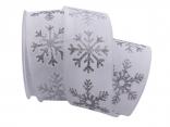 Weihnachtsband Eiskristall weiß 62mm mit Draht Weihnachtsband Eiskristall weiß 62mm mit Draht