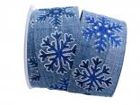 Weihnachtsband Eiskristall blau 62mm mit Draht Weihnachtsband Eiskristall blau 62mm mit Draht