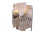Weihnachtsband Sky creme / gold 40mm ohne Draht