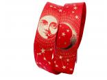 Weihnachtsband Sky rot / gold 40mm ohne Draht