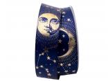 Weihnachtsband Sky blau / gold 40mm ohne Draht Weihnachtsband Sky blau / gold 40mm ohne Draht