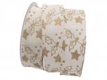 Weihnachtsband Sternenwald creme 40mm mit Draht Weihnachtsband Sternenwald creme 40mm mit Draht