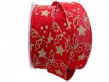 Weihnachtsband Sternenwald rot 40mm mit Draht Weihnachtsband Sternenwald rot 40mm mit Draht