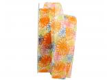 Blumenband Sea of Flowers orange / blau 25mm mit Nylonkante Blumenband Sea of Flowers orange / blau 25mm mit Nylonkante