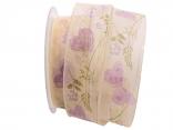 Motivband Printemps creme / flieder 40mm mit Draht