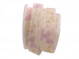 Motivband Printemps creme / flieder 25mm mit Draht 	F