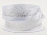 Weihnachtsband Frohe Weihnachten Weiß 25 mm ohne Draht Weihnachtsband Frohe Weihnachten Weiß 25 mm ohne Draht