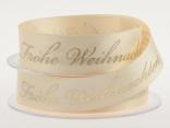 Weihnachtsband Frohe Weihnachten Creme 25 mm ohne Draht Weihnachtsband Frohe Weihnachten Creme 25 mm ohne Draht