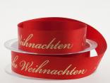 Weihnachtsband Frohe Weihnachten Rot 25 mm ohne Draht Weihnachtsband Frohe Weihnachten Rot 25 mm ohne Draht