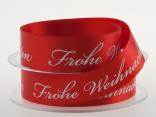 Weihnachtsband Frohe Weihnachten Rot 25 mm ohne Draht Weihnachtsband Frohe Weihnachten Rot 25 mm ohne Draht