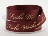Weihnachtsband Frohe Weihnachten Bordeaux 25 mm ohne Draht Weihnachtsband Frohe Weihnachten Bordeaux 25 mm ohne Draht