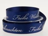 Weihnachtsband Frohe Weihnachten Blau 25 mm ohne Draht Weihnachtsband Frohe Weihnachten Blau 25 mm ohne Draht