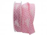 Motivband springender Hase rosa 25mm mit Angelschnur Motivband springender Hase rosa 25mm mit Angelschnur