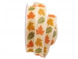 Herbstband buntes Laub creme 25mm mit Nylonkante Herbstband buntes Laub creme 25mm mit Nylonkante