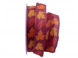 Herbstband buntes Laub lila 25mm mit Nylonkante Herbstband buntes Laub lila 25mm mit Nylonkante