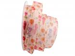 Dekoband Cocktail di fiori lachs / bunt 25mm mit Nylonkante