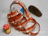 Karoband Herbstkaro Cognac Creme mit Draht 25mm Karoband Herbstkaro Cognac Creme mit Draht 25mm