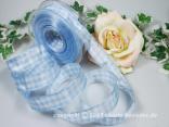 Karoband Vichykaro Hellblau mit Draht 25mm Karoband Vichykaro Hellblau mit Draht 25mm