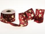 Weihnachtsband Gold-Sterne Bordeaux mit Draht 70mm Weihnachtsband Gold-Sterne Bordeaux mit Draht 70mm