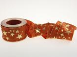 Weihnachtsband Gold-Sterne Braun mit Draht 70mm Weihnachtsband Gold-Sterne Braun mit Draht 70mm