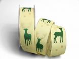 Weihnachtsband Hirsch 40mm creme mit Draht